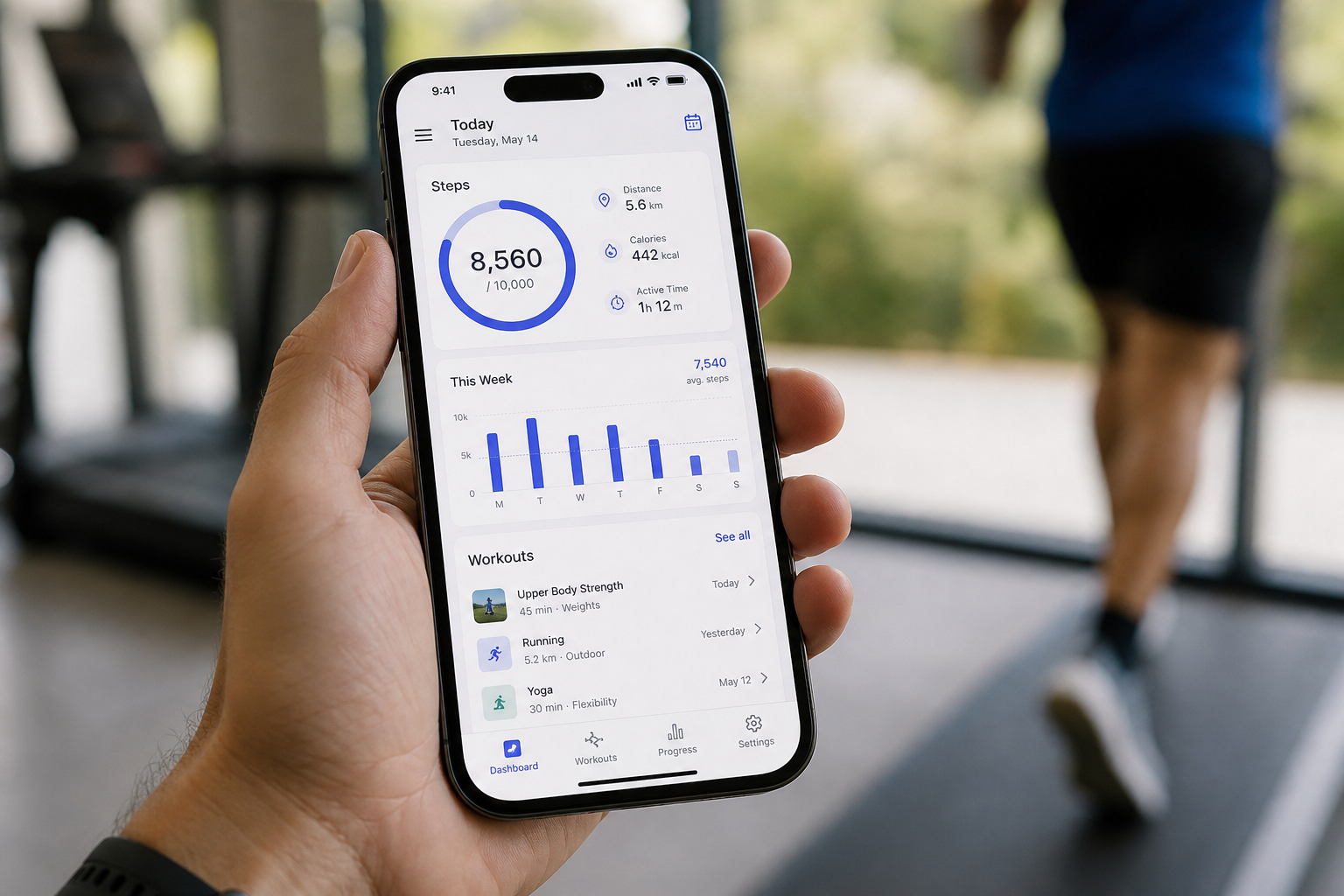 Fitness tracking app dashboard on a smartphone